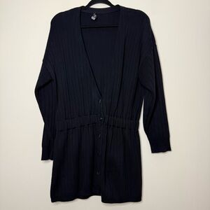 VTG SABU Made in USA 100% Cotton Ribbed Knit Black Buttondown Cardigan Tunic